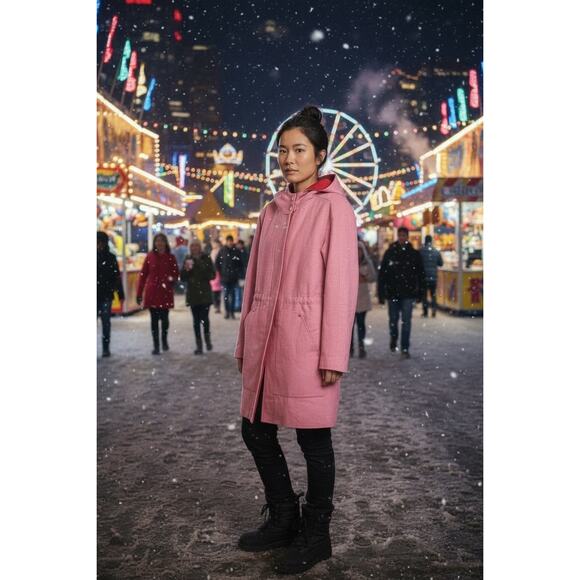 Desigual  Lenzy Winter Barbie Fun Playful Pink Red Wool Reversible Hoodie Coat - Picture 2 of 14